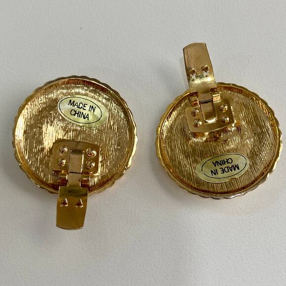 Vintage Nautical Sailor Anchor Navy Enamel Gold Round Shoe Purse Accessory Clips - Picture 5 of 7